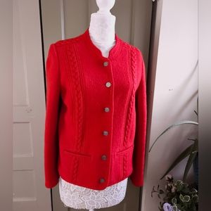 Vintage Steinbock Boiled Wool Red Button Down Cardigan Sweater Austria Womens M